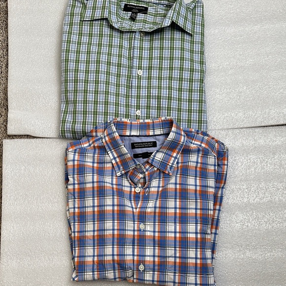 Men's Plaid Button-Down Shirt - Green and Blue bundle classic fit slim fit sz S